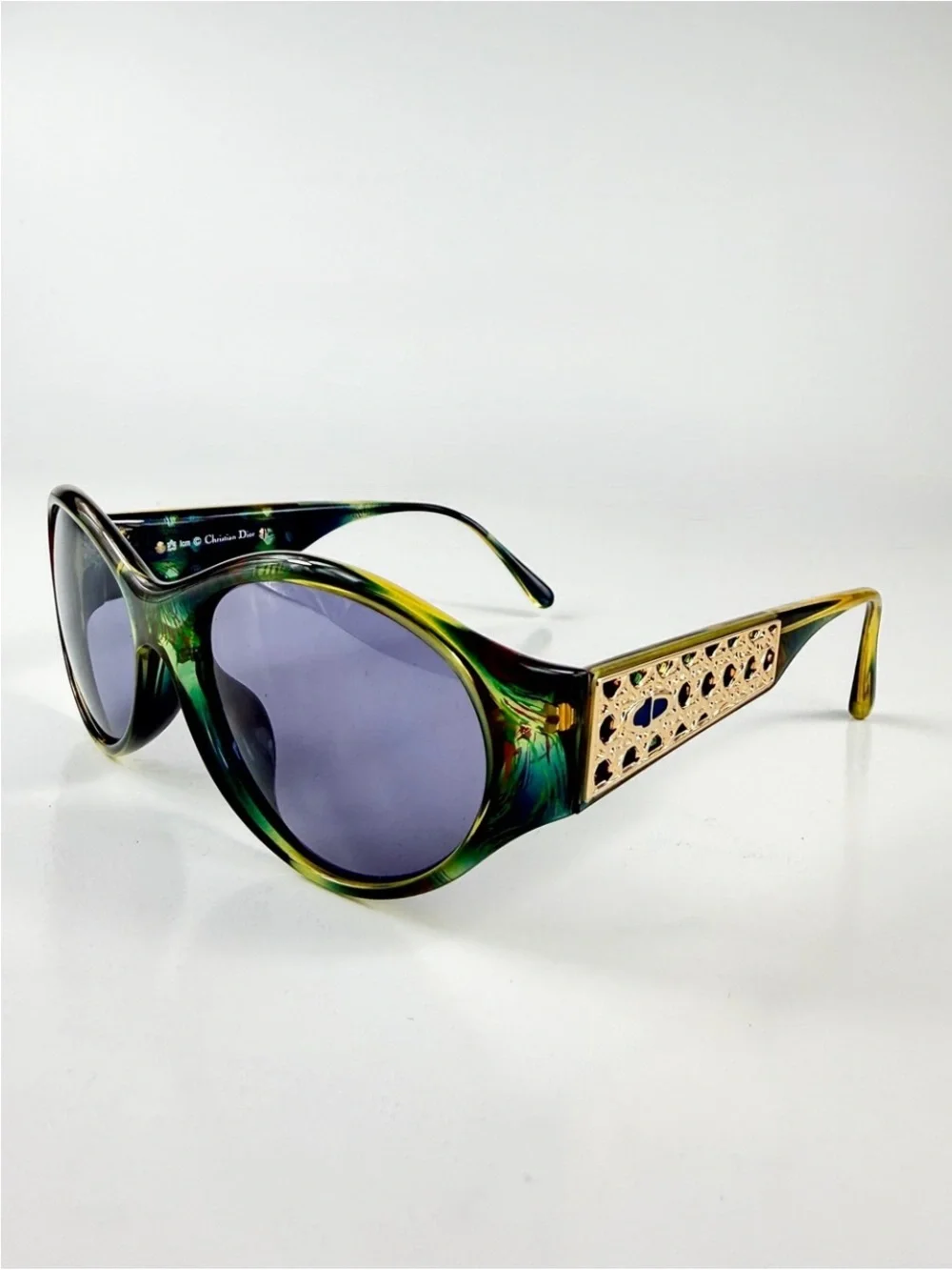 Vintage Dior 2766A 50 Sunglasses Deadstock VFC Box Set Green Gold Cannage